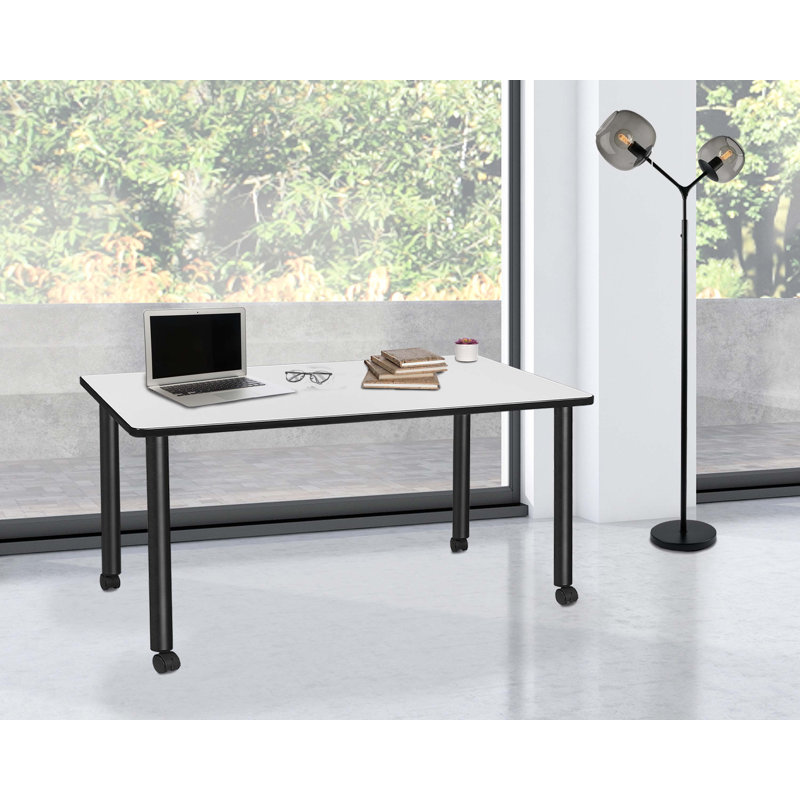 Regency Kee Mobile Desk, White/Black, 29" H x 66" W x 24" D