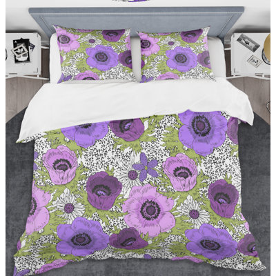 Ensemble de housse de couette à fleurs en monochrome rétro mid-century