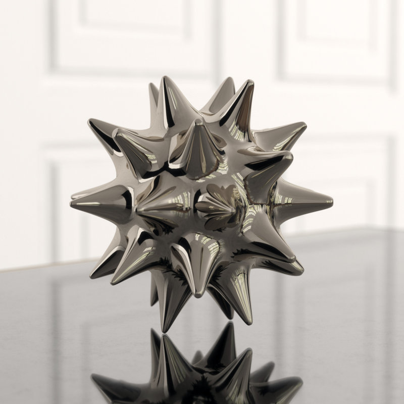 Urchin Shiny Silver Object, 5.5" H x 5.5" W x 5.5" D