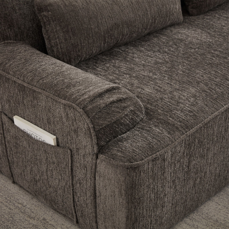 L-Shape  Sectional Oversized Sofa, Right Hand Facing, Brown Chenille