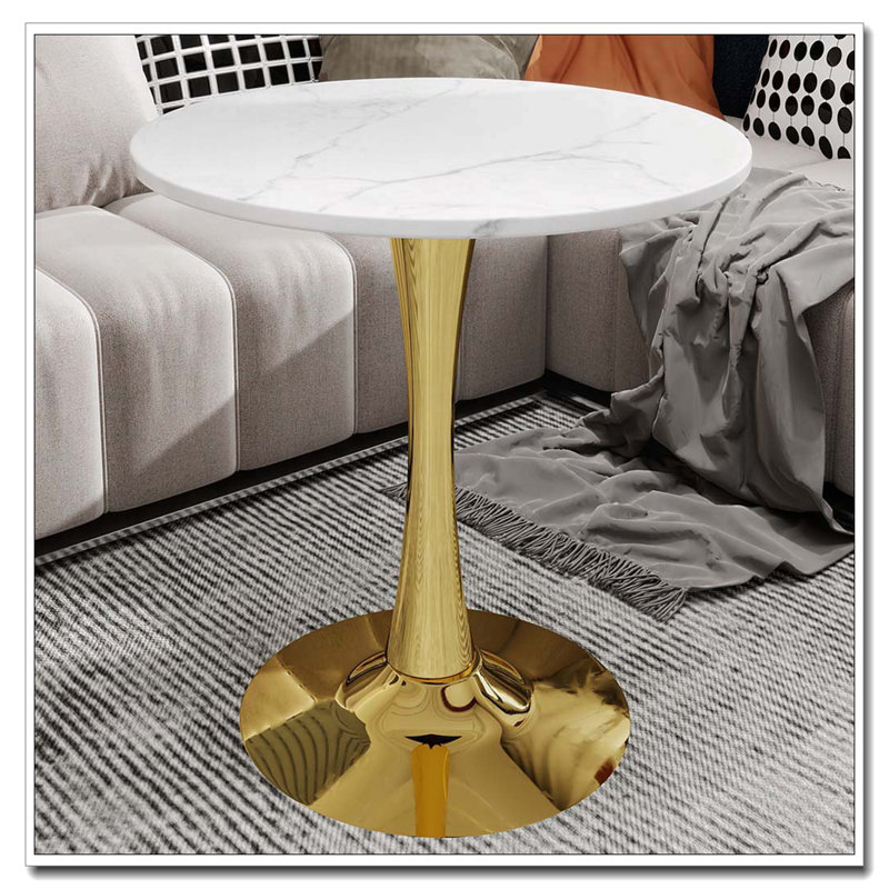 Wood Round Dining Table With Pedestal Base,Coffee Table, White, Gold