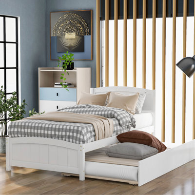 Twin Size Solid Wood Platform Bed With Trundle In Gray - Elegant Design For Modern Bedrooms Pullout Build A Tranquil Bedroom