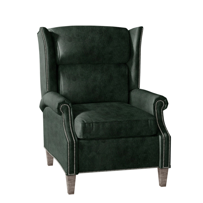 Fauteuil inclinable standard de 33 po de largeur Vassilios, Étain n<sup>o</sup> 9, Cuir véritable vert forêt d'Anilina