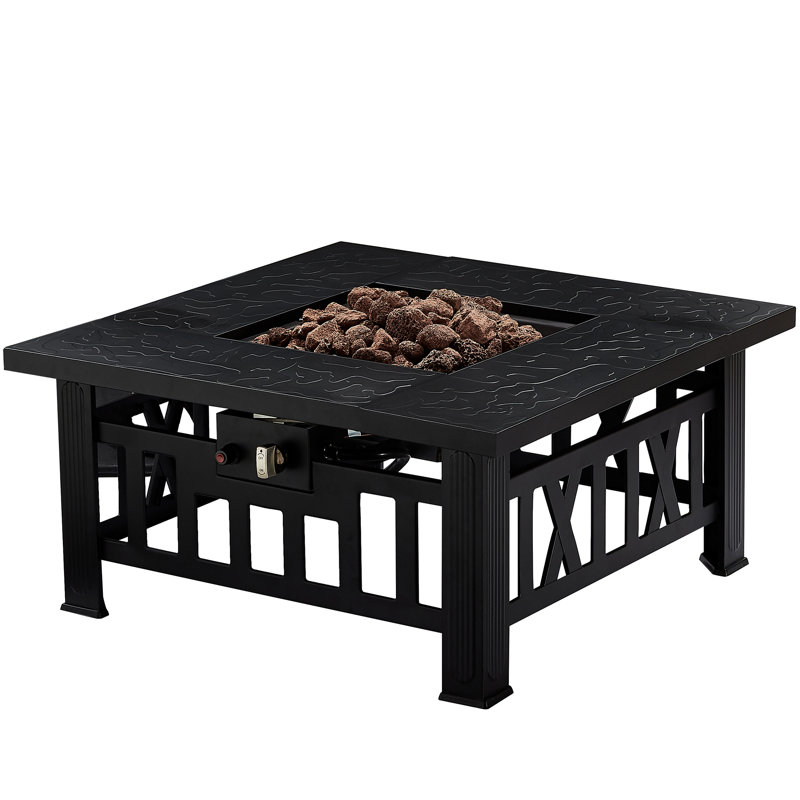 Table de foyer d'extérieur au propane de 30 pouces avec couvercle et pierre de lave Nox, table d'extérieur au gaz de 50 000 BTU, foyer d'extérieur carré avec cadre en acier pour la cour, la terrasse, le porche et le jardin