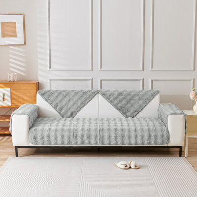 Shaggy Fur Box Cushion Sofa Slipcover