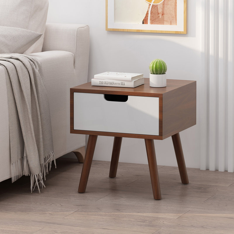 Table de bout de style Mid-Century à deux tons avec tiroir découpé