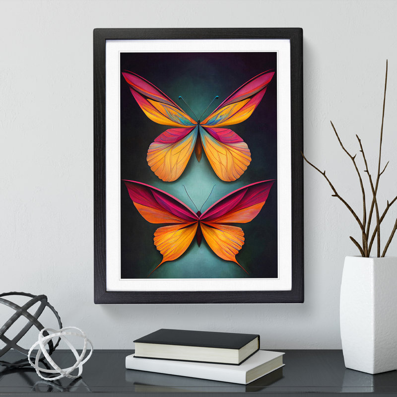 Colourful Butterflies No.2 - Single Picture Frame Painting, 64cm H x 46cm W x 2cm D, Black Framed