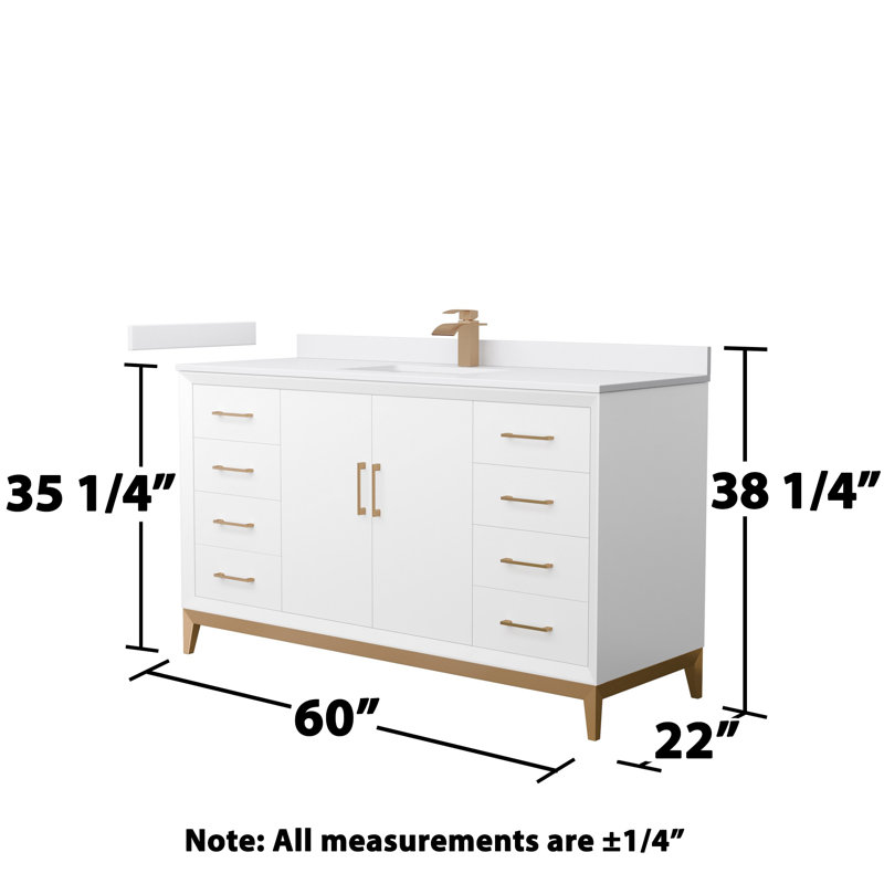 Amici Single Bathroom Vanity Set, Cultured Marble (White), Satin Bronze, 42"