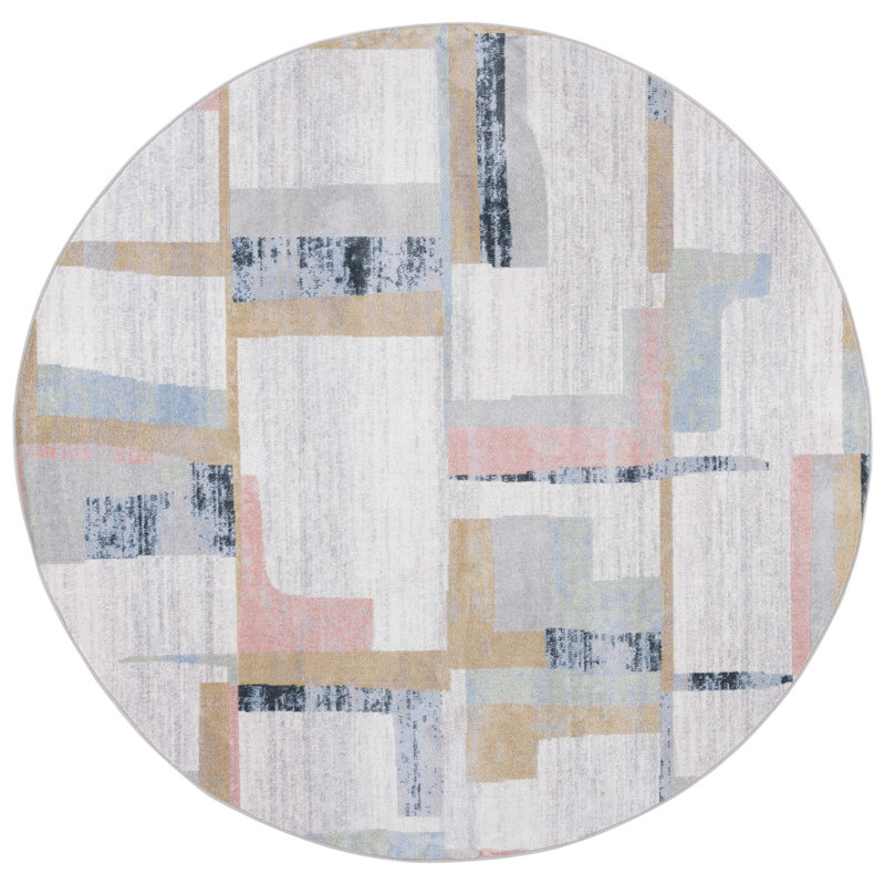 Berthella Performance Machine Washable Abstract Rug, Round 6'7"