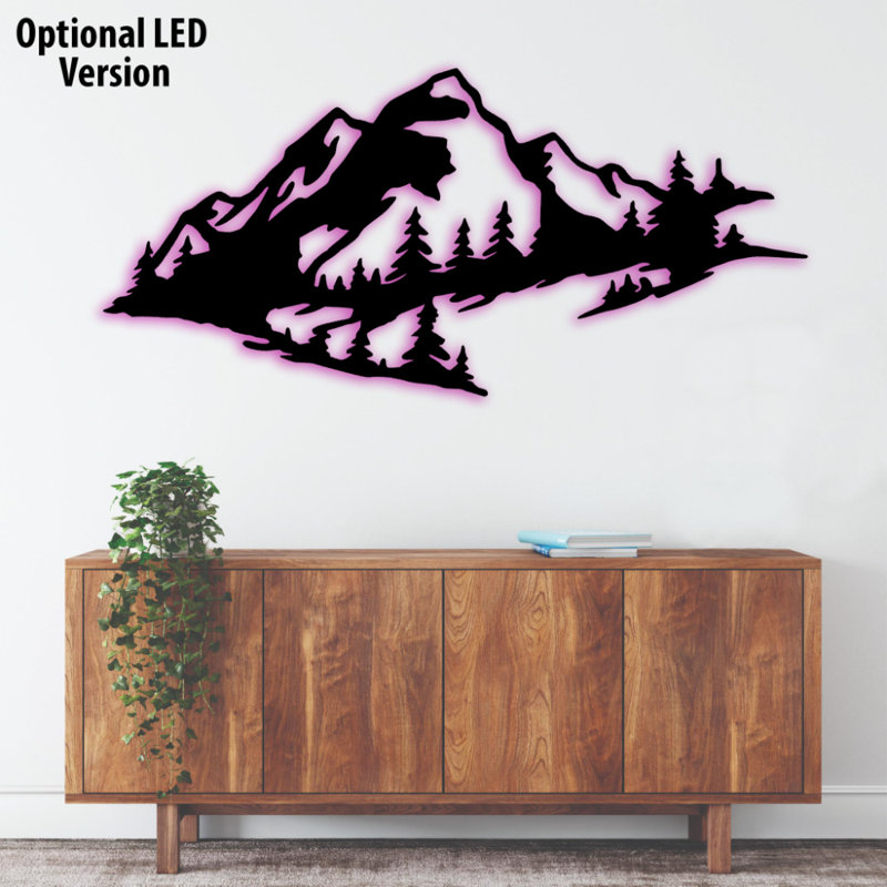 Art mural en métal Mountain View, Noir, H 47 po x l 22 po x P 0,12 po