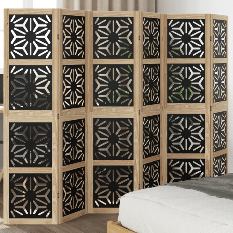 Cellestine 215cm W 6 - Panel Solid Wood Folding Room Divider, 160cm H x 215cm W