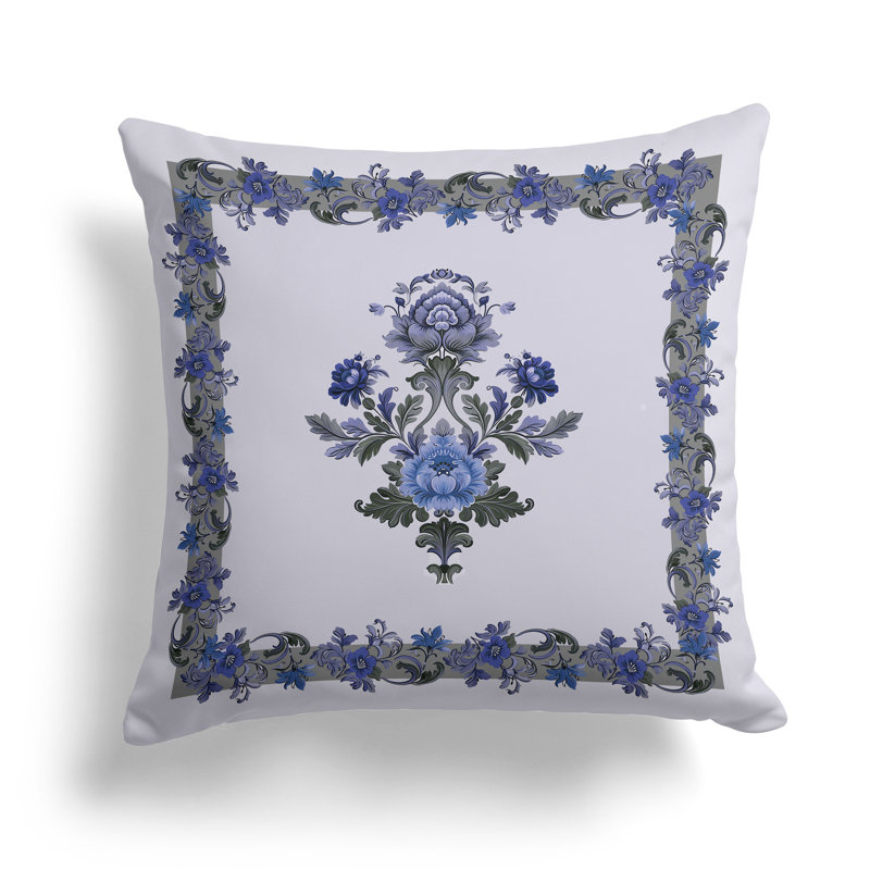 Opulent Flora Frames  Square Throw Pillow, 20"H x 20"W, Blue/Green