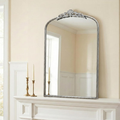Vintage Traditional Silver Mirror: 36"X24" French Baroque Antique Mirror - Ornate Decorative Arched Mirrors For Wall/Bathroom/Entryway/Fireplace/Hallway - Home Decor For Living Room