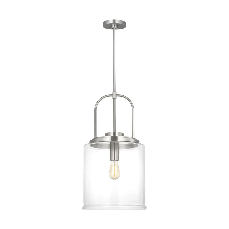 Amiliano Edison 1 Light Kitchen Pendant With Clear Shade, Brushed Nickel