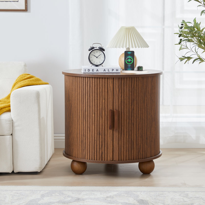 End Table With Storage And Charging Station, Walnut