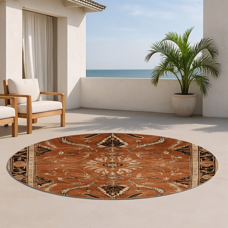 Tapis d'intérieur et d'extérieur brun Persian, Rond 5 pi