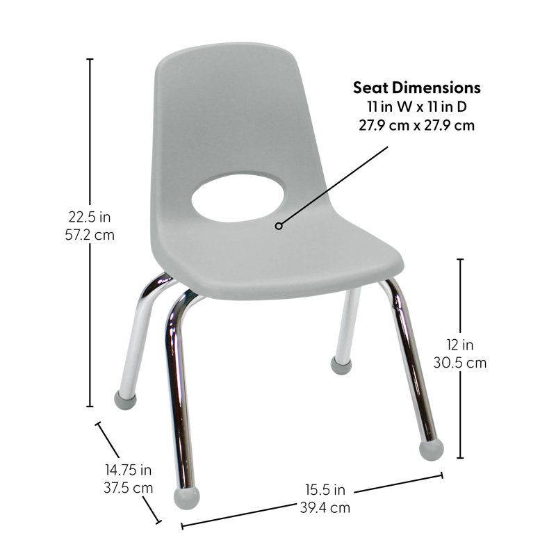 Chaise empilable 12 pouces avec patins à billes, 96 pièces / palette , Gris, 12", 96