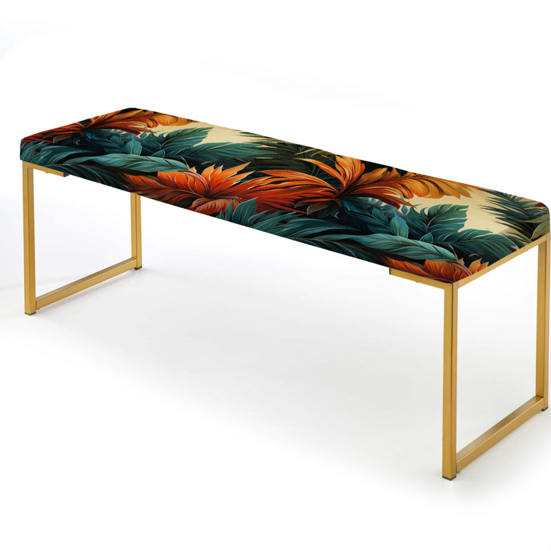 Paradise Palms Tropical Pattern - Tropical Upholstered Gold Bench