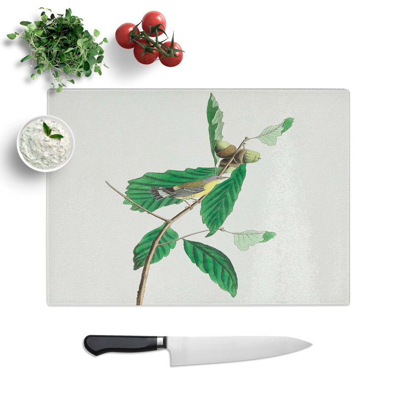 Tempered Glass Warbler Bird by John James Audubon Chopping Board, 28.5 cm W x 20 cm L