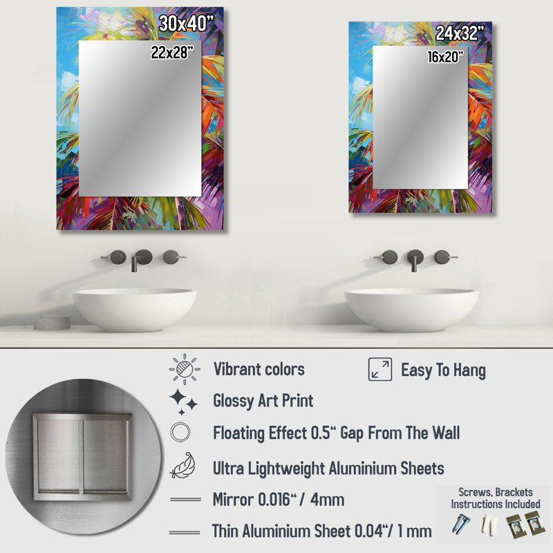Popart Palm Trees II - Palms Large Mirror, Traditional Decorative Wall Mirror, Printed Metal Art, 32" x 24"