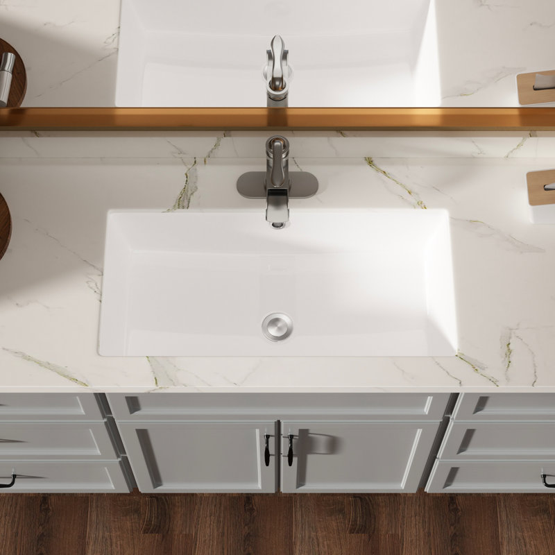 28"X14" Ceramic Undermount Sink With Overflow - White, Stain-, Sleek For Bathroom, Office, Modern Bathroom Undermount, Overflow, Stain Home, , Office