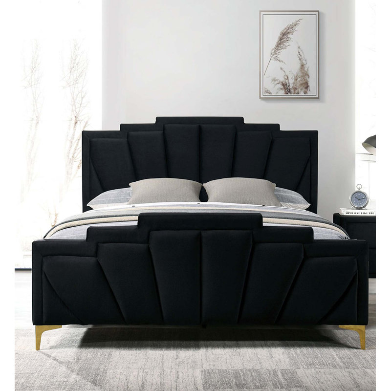 Structure de lit Glam Classic Flannelette, Noir, noir, noir, noir, Grand lit