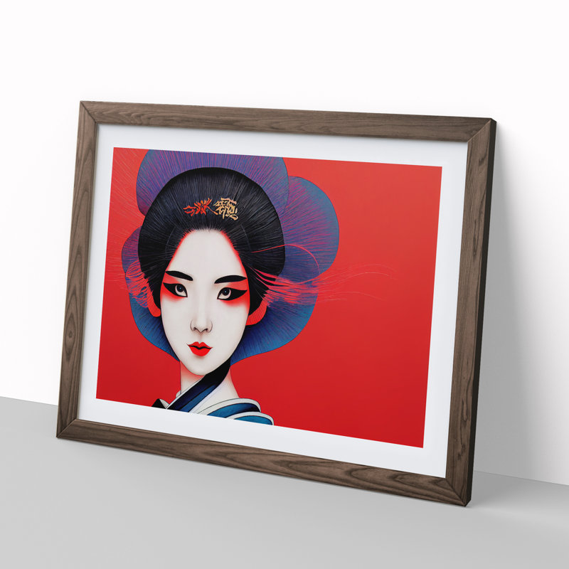 Intriguing Geisha - Framed Print, 34cm H x 46cm W x 2cm D, Walnut