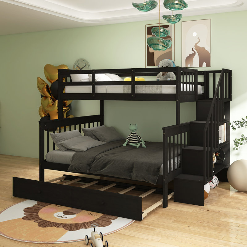 Twin-Over-Full Bunk Bed With Twin Size Trundle, Black