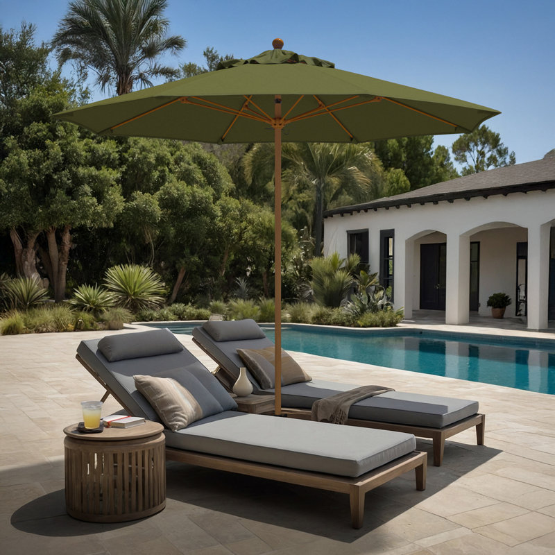 Parasol en bois de teck 9 pi, 103" H x 101" W x 101" D, Plante palmier