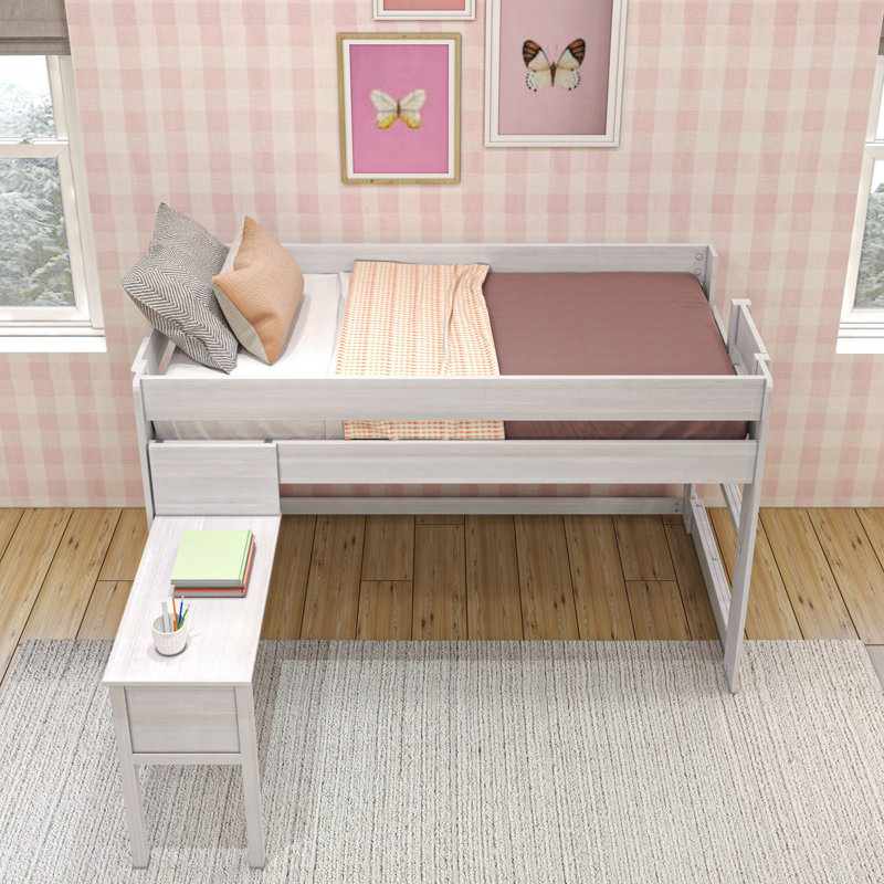 Lit mezzanine simple avec bureau Irma Kids, Blanc délavé