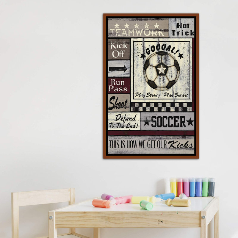 " Soccer Goal " by Linda Spivey, No Mat, 40" H x 26" W x 1.5" D, Brown Framed Canvas