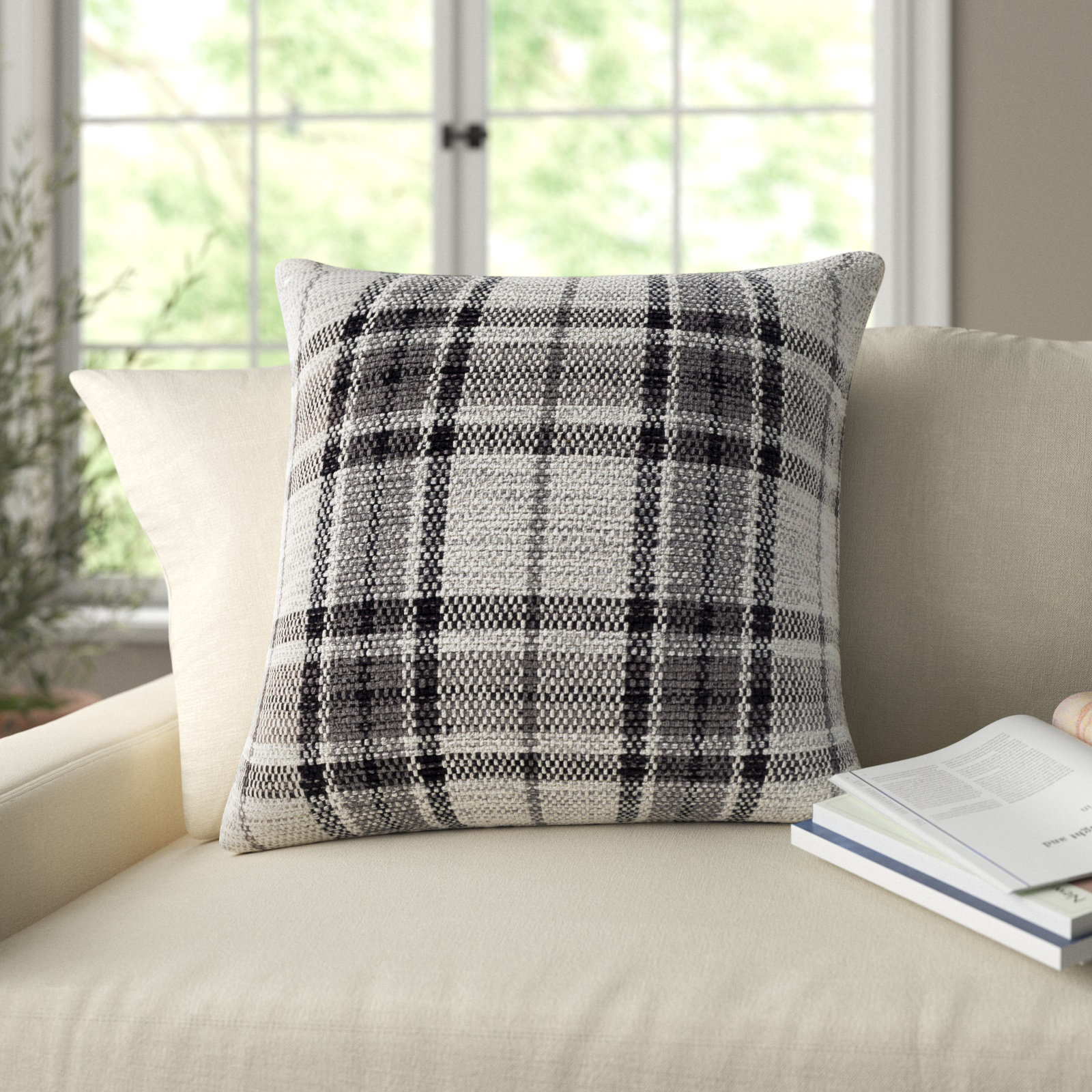 Carillon Plaid Cotton Pillow Cover, 20" x 20"