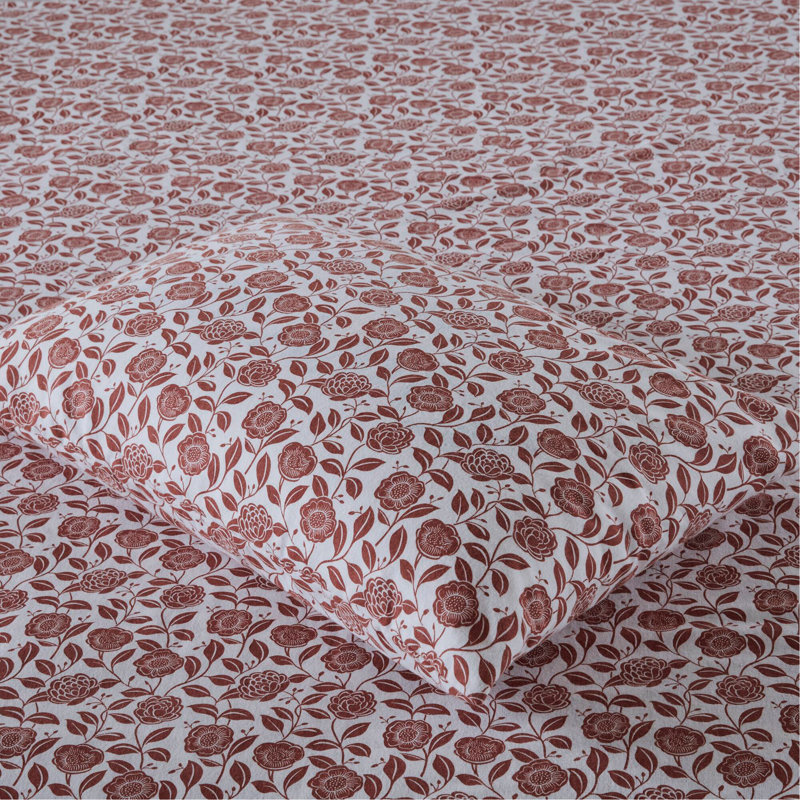 4 PCS Full Sheet Set Rust Floral, Full Bedspread + 3 Additional Pieces, Red Floral
