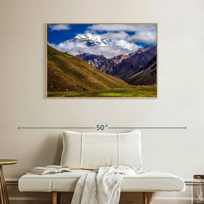 Aconcagua nuageux, Cadre flottant en bois naturel, 40 po x 27 po
