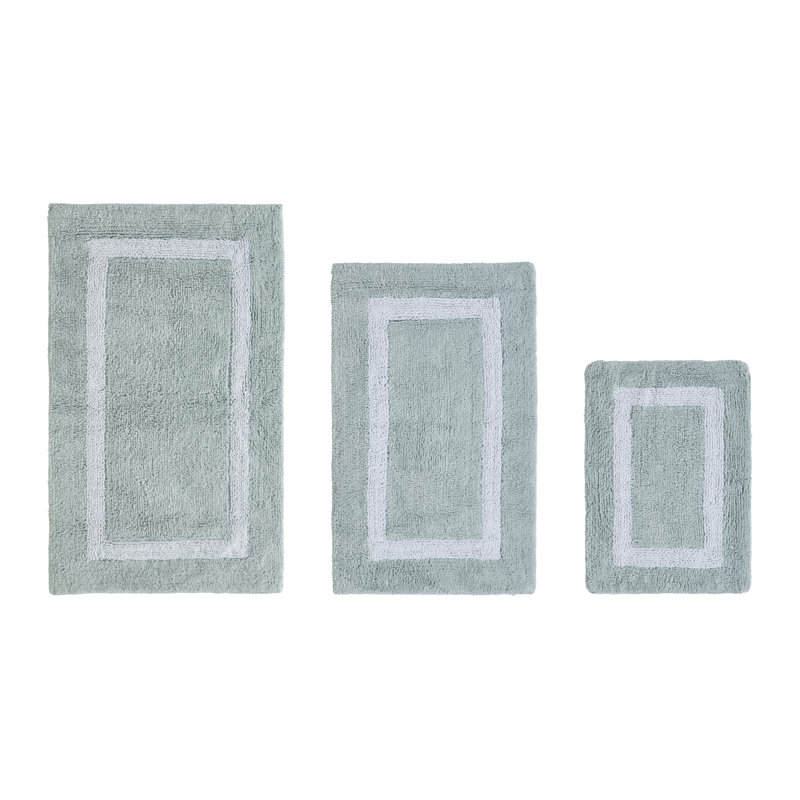 Atle Reversible Cotton Tufted Bath Rug Set, 3PC (17" x 24" | 21" x 34" | 24" x 40"), Blue/White