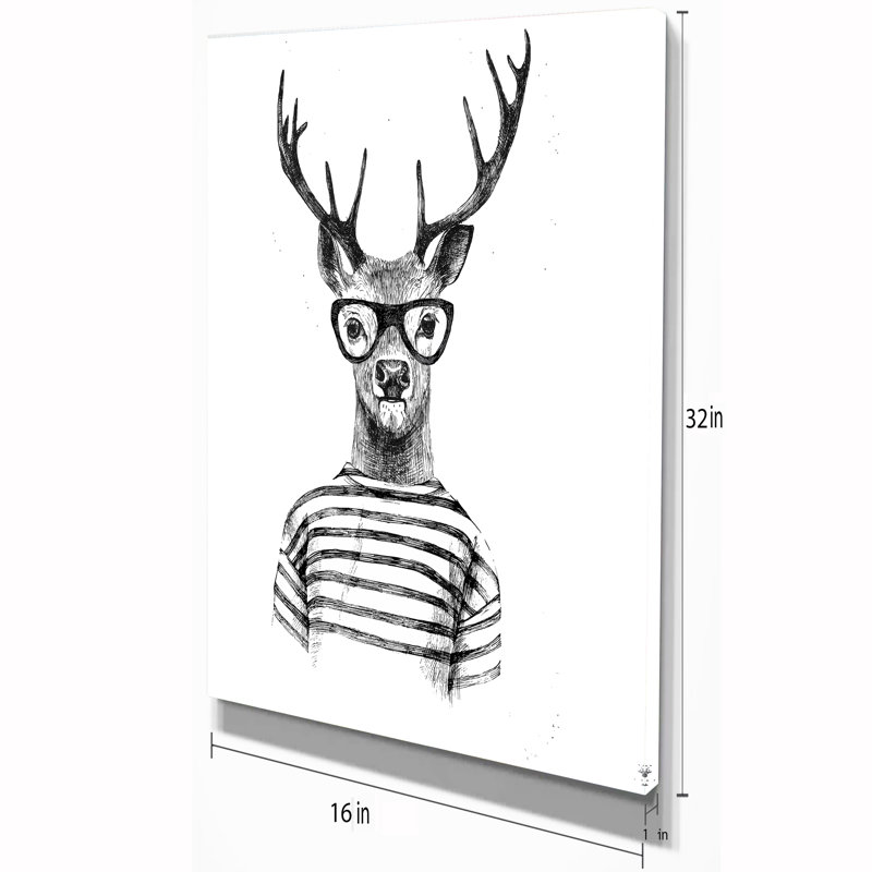 Dressed Up Deer - reproduction sur toile tendue, H 32 po x l 16 po x P 1 po