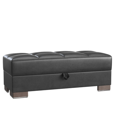  Clemmer Faux Leather Ottoman with Storage, Firm Seat Cushion