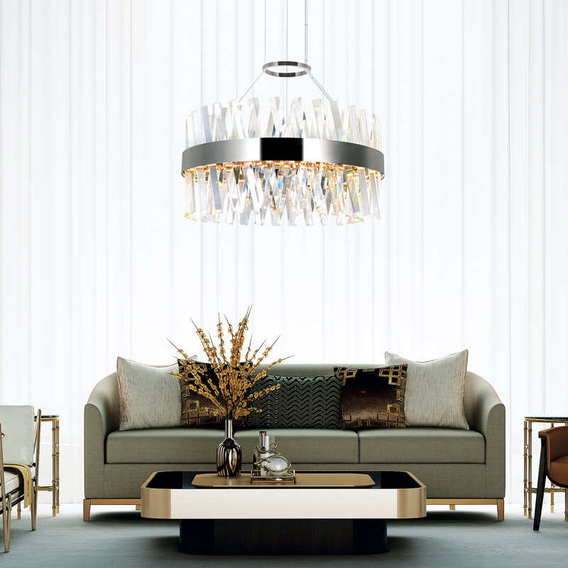 24" Chrome Chandelier for Living Room, Dining Room, or Bedroom – Integrated LED Fixture with Adjustable Chain