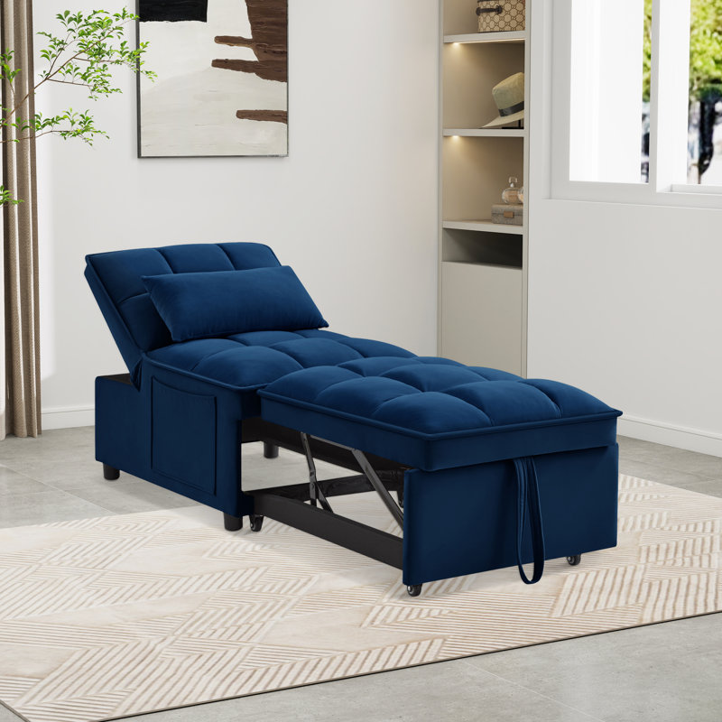 Canapé-lit simple multifonctionnel 4 en 1 avec poches de rangement, méridienne convertible, Velours bleu marine