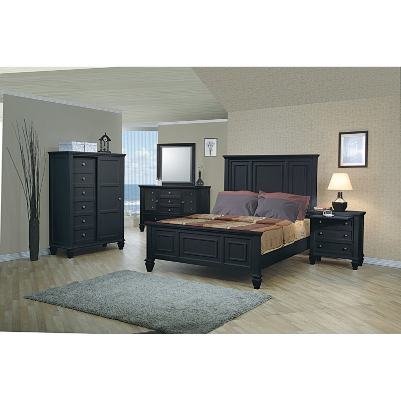 Lit standard en bois massif Barret, Grand, Noir