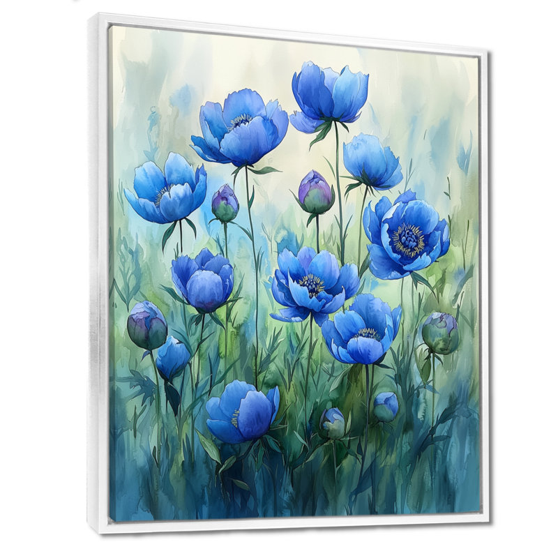 Océan bleu pivoines dans le champ II - pivoines, art encadré, H 20 po x l 12 po, Blanc