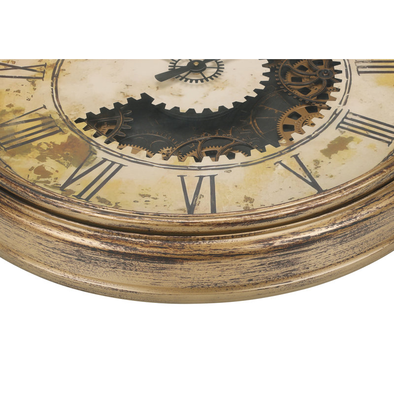 Horloge murale surdimensionnée 30 po, mécanisme d'engrenage, or antique, style transitionnel | Idée cadeau
