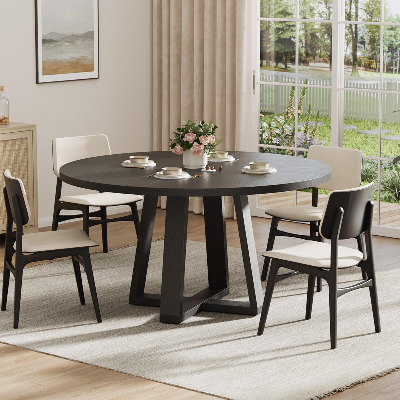 47" Round Dining Table for 4-6, Farmhouse Wood Circle Table with Cross Base (Table Only), Black
