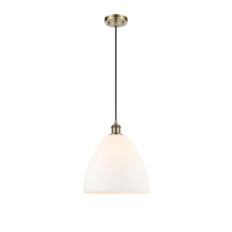 Luminaire suspendu en forme de dôme à 1 lumière Angelia, Laiton antique, H 14,75 po x l 12 po x P 12 po, Blanc