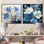 Minimalisme bleu et blanc fleurs de géraniums - ensemble de 2 géraniums carrés