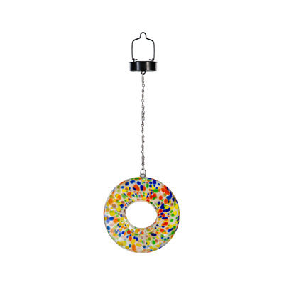 8"D Solar Art Glass Fly Through Bird Feeder, Color Wheel