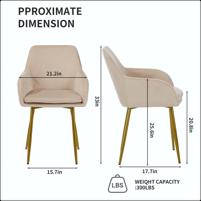 Chaise de salle à manger en velours avec pieds en métal doré - ensemble de 2