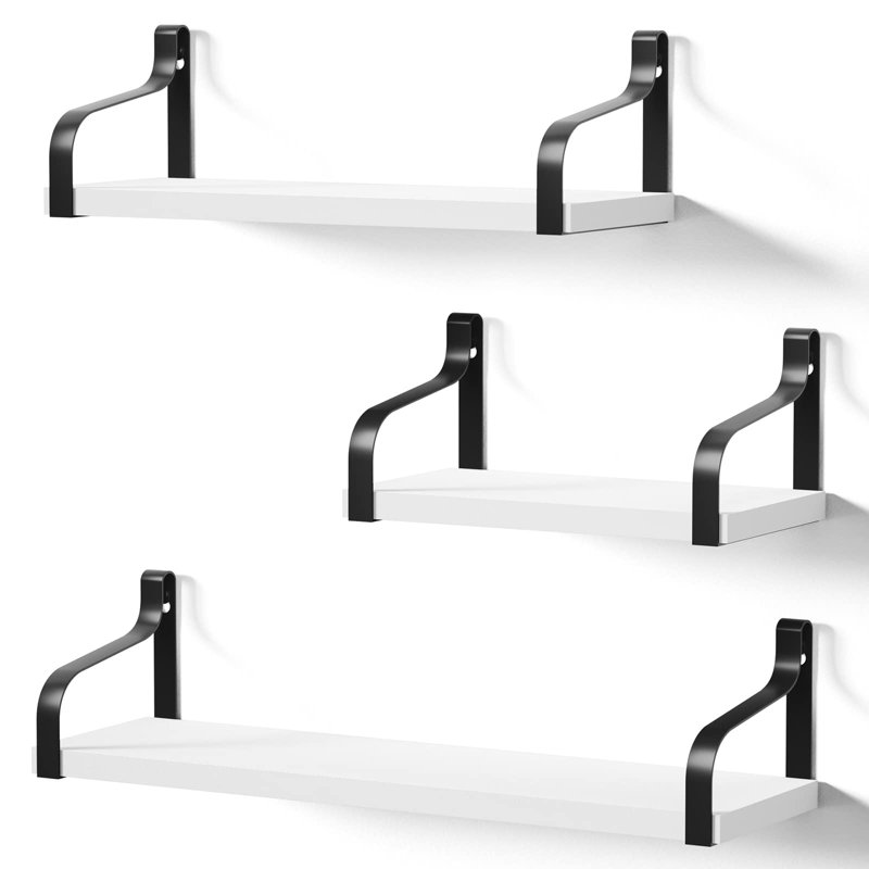 Mekela Solid Wood Floating Shelf, White/Black
