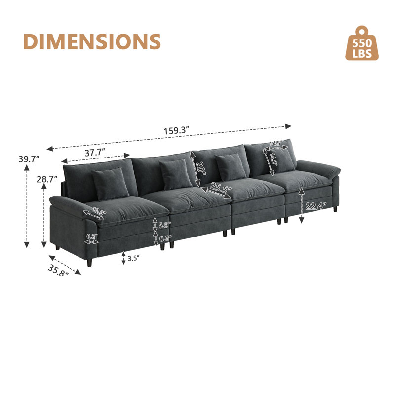 Chenier Four Seater Sofa, Gray