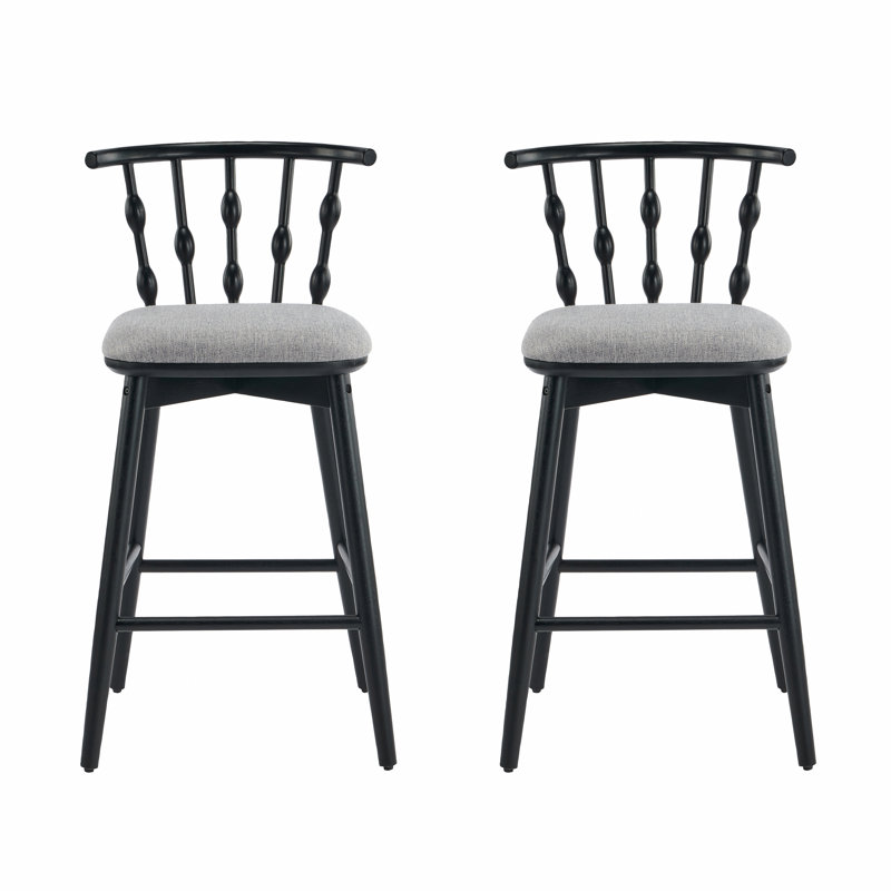 Tabouret de bar d'intérieur en bois, avec revêtement, ensemble de 2, Siège gris / structure noire